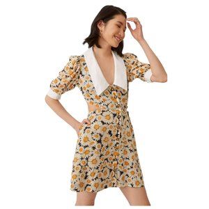 NEW - Maeve Puff Sleeve Gingham Cutout Mini Dress - Size Small